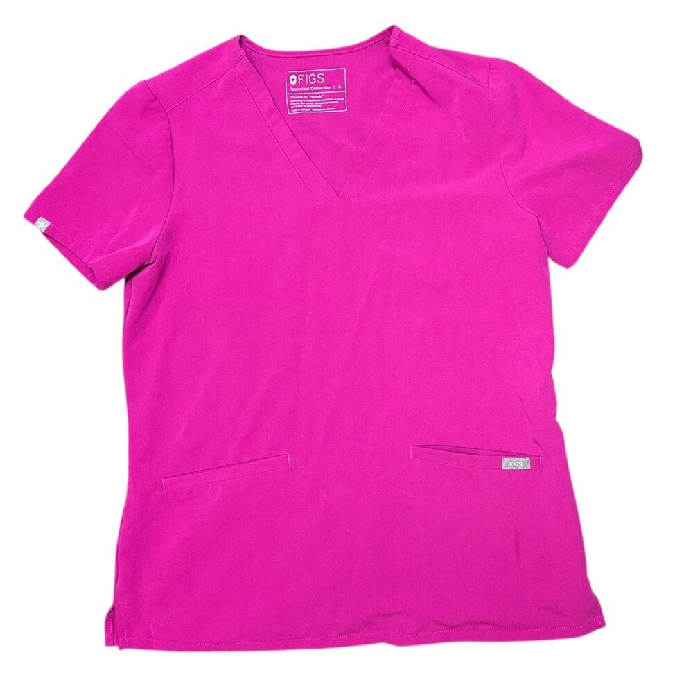 Figs Casma Three-Pocket Scrub Top Shirt Fuschia Hot Bright Pink size Small